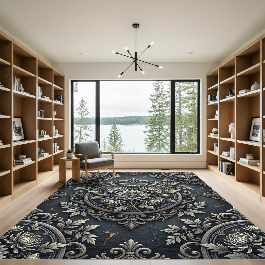 Ornate Chrysanthemum Medallion Artwork Rug