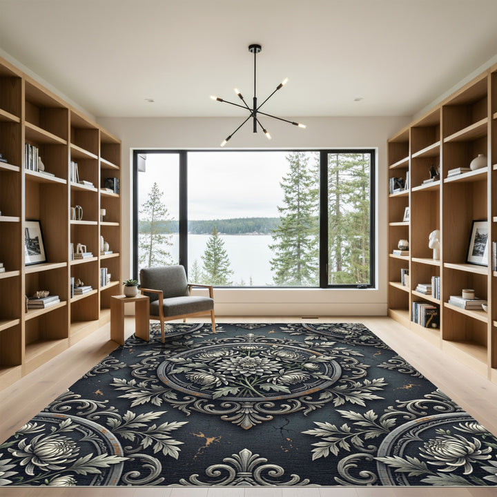 Ornate Chrysanthemum Medallion Artwork Rug