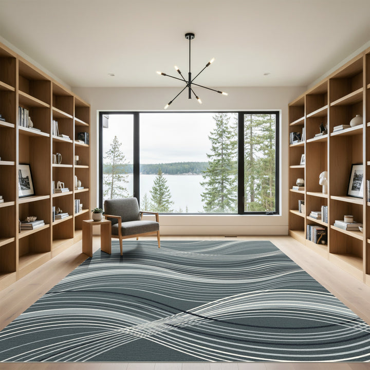 Monochromatic Wavy Stripe Composition Rug