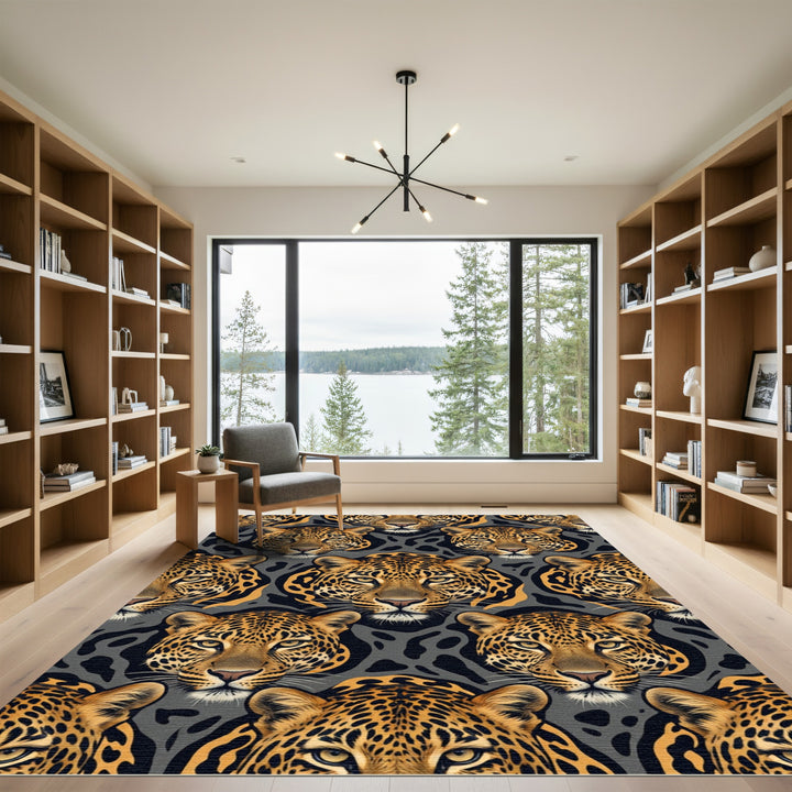 Leopard Faces Gray Abstract Background Rug