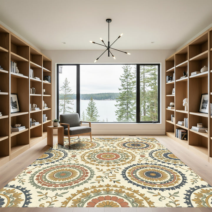 Earthy Jewel Tone Medallion Foliage Rug