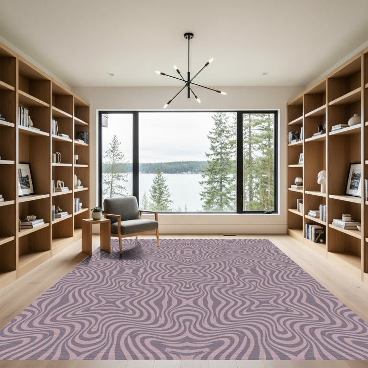 Mauve Swirling Optical Illusion Stripes Rug