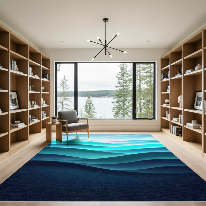 Ocean Wave Layers Teal Blue Rug