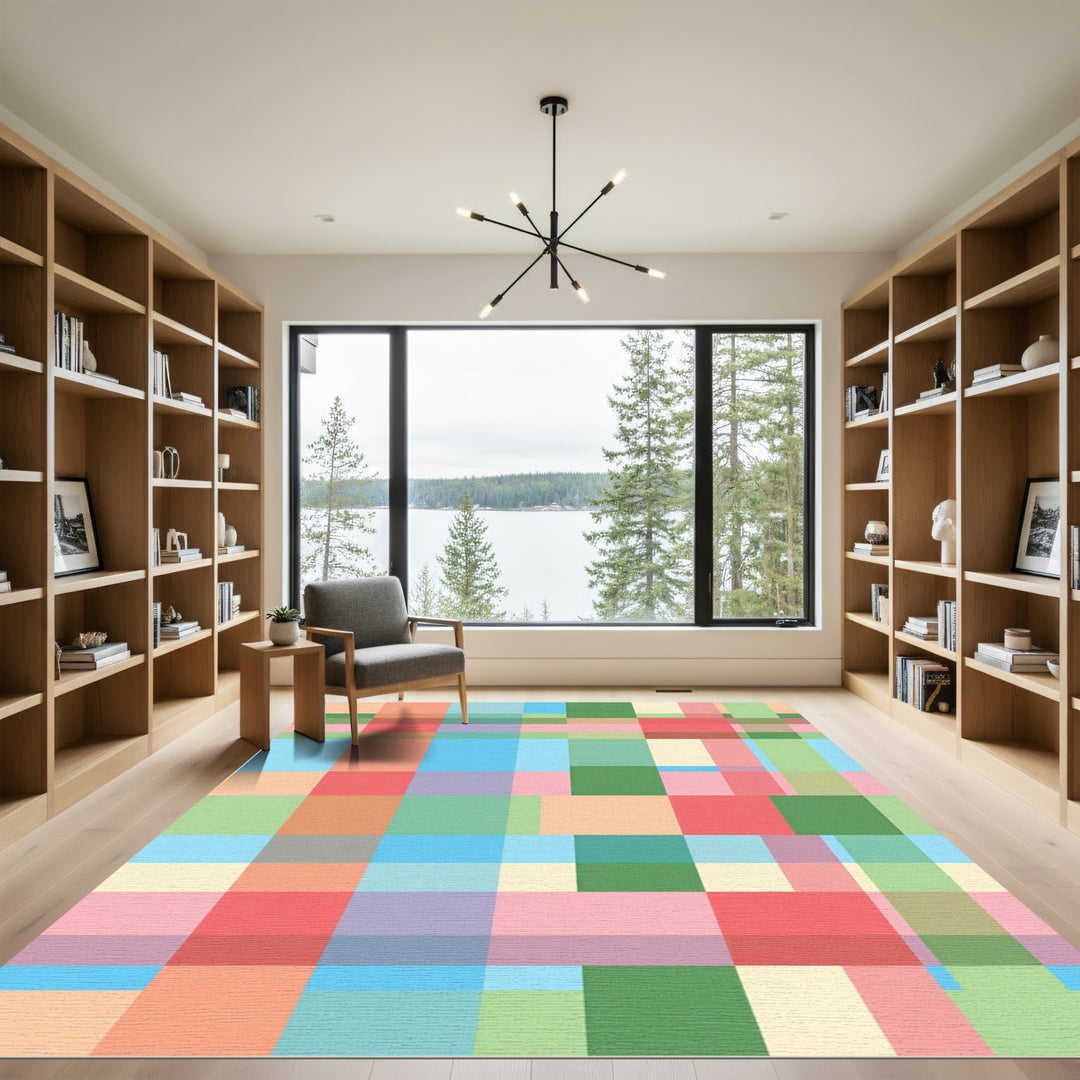 Pastel Plaid Geometric Color Block Rug