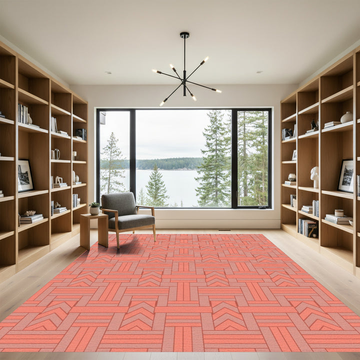 Coral Peach Geometric Interlocking Lines Rug