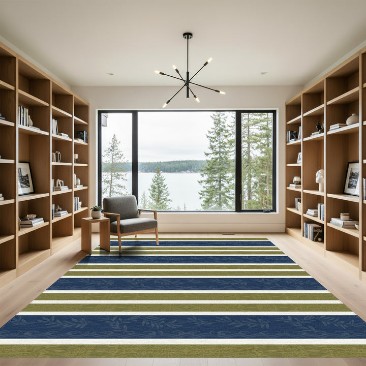 Navy Olive Branch Coastal Stripe Rug