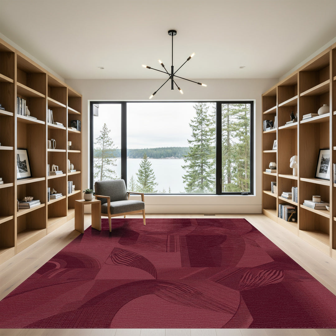 Deep Red Geometric Abstract Lines Rug