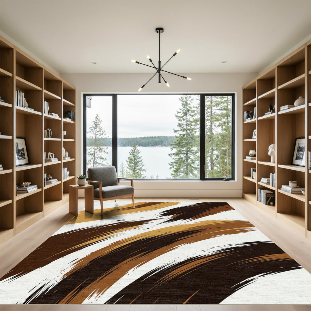 Bold Brown Golden Swirl Rug