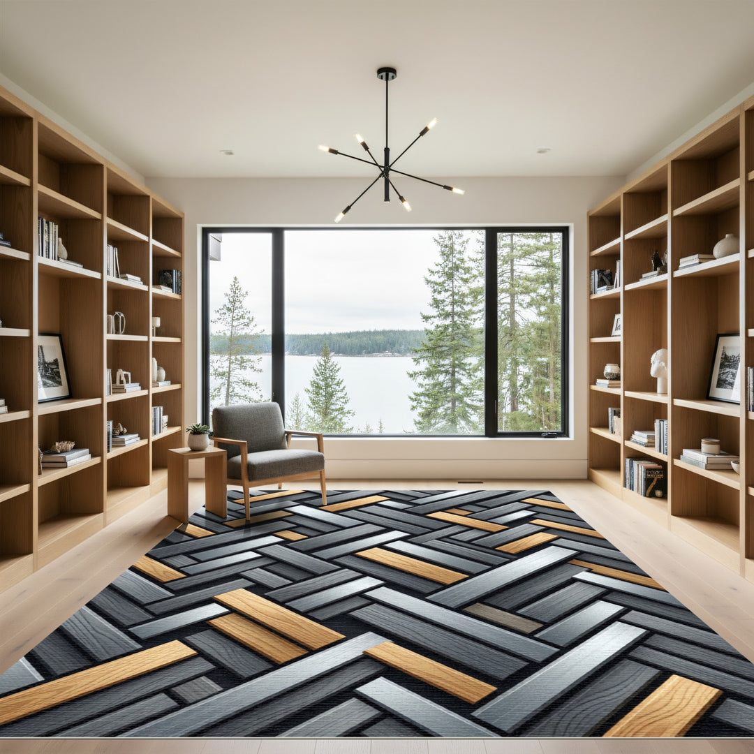 Herringbone Wood Inlay Rug