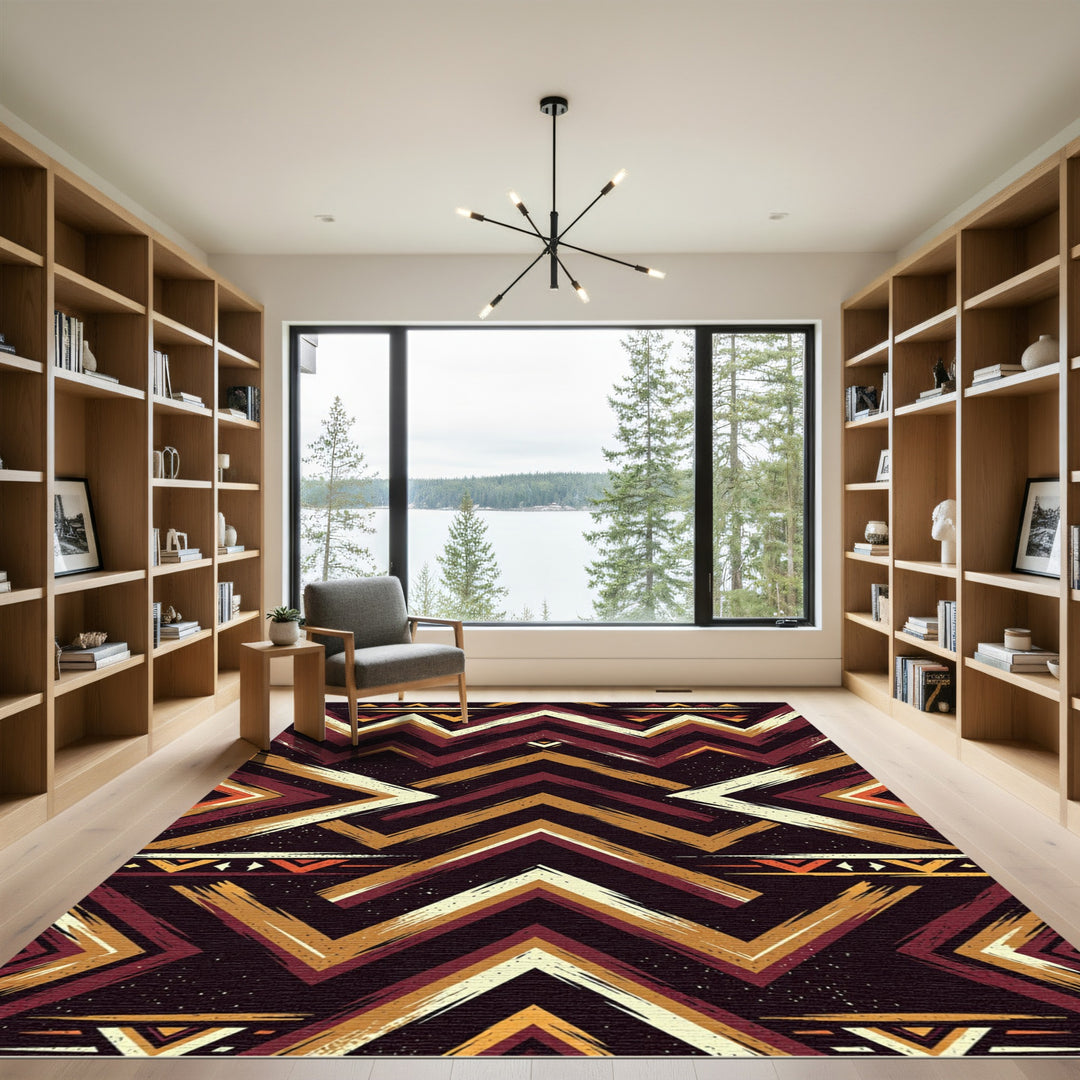 Tribal Chevron Crimson Gold Rug