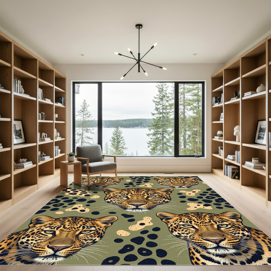 Leopard Spots And Faces Green Rug
