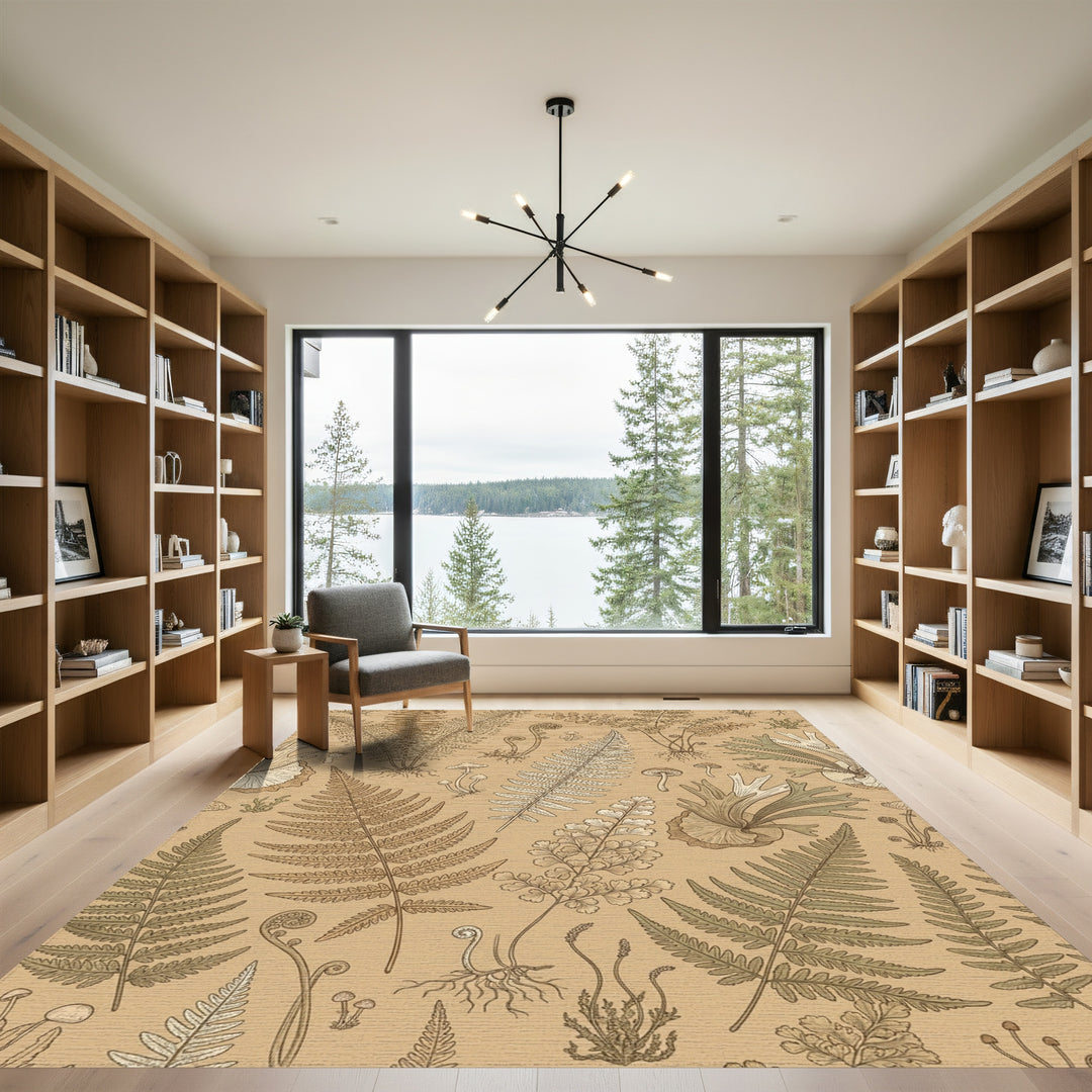 Vintage Fern and Mushroom Botanical Illustration Rug