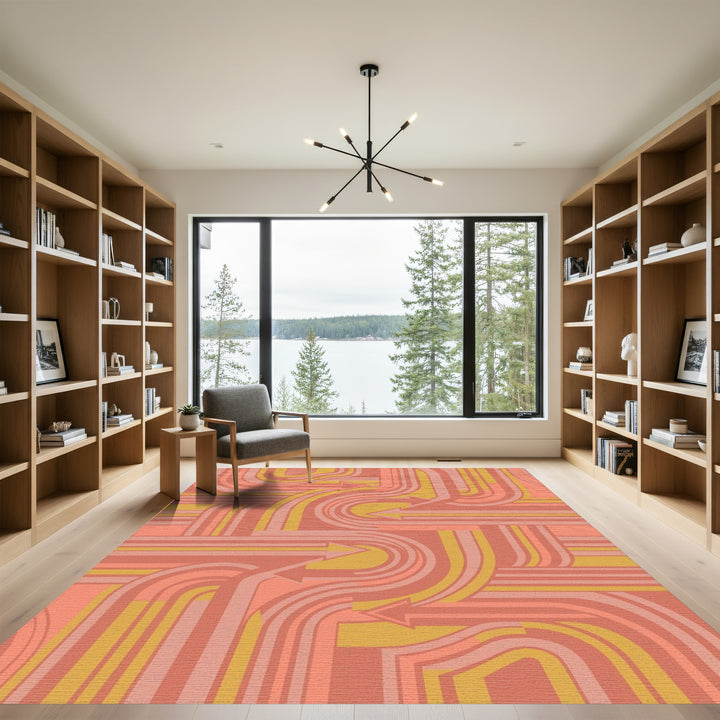 Coral and Gold Arrow Flow Rug