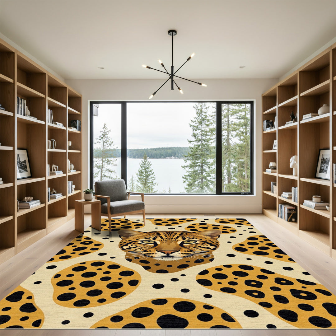 Wild Leopard Spots Abstract Ochre Rug