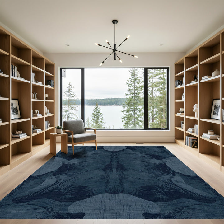 Midnight Blue Feathered Abstract Rug