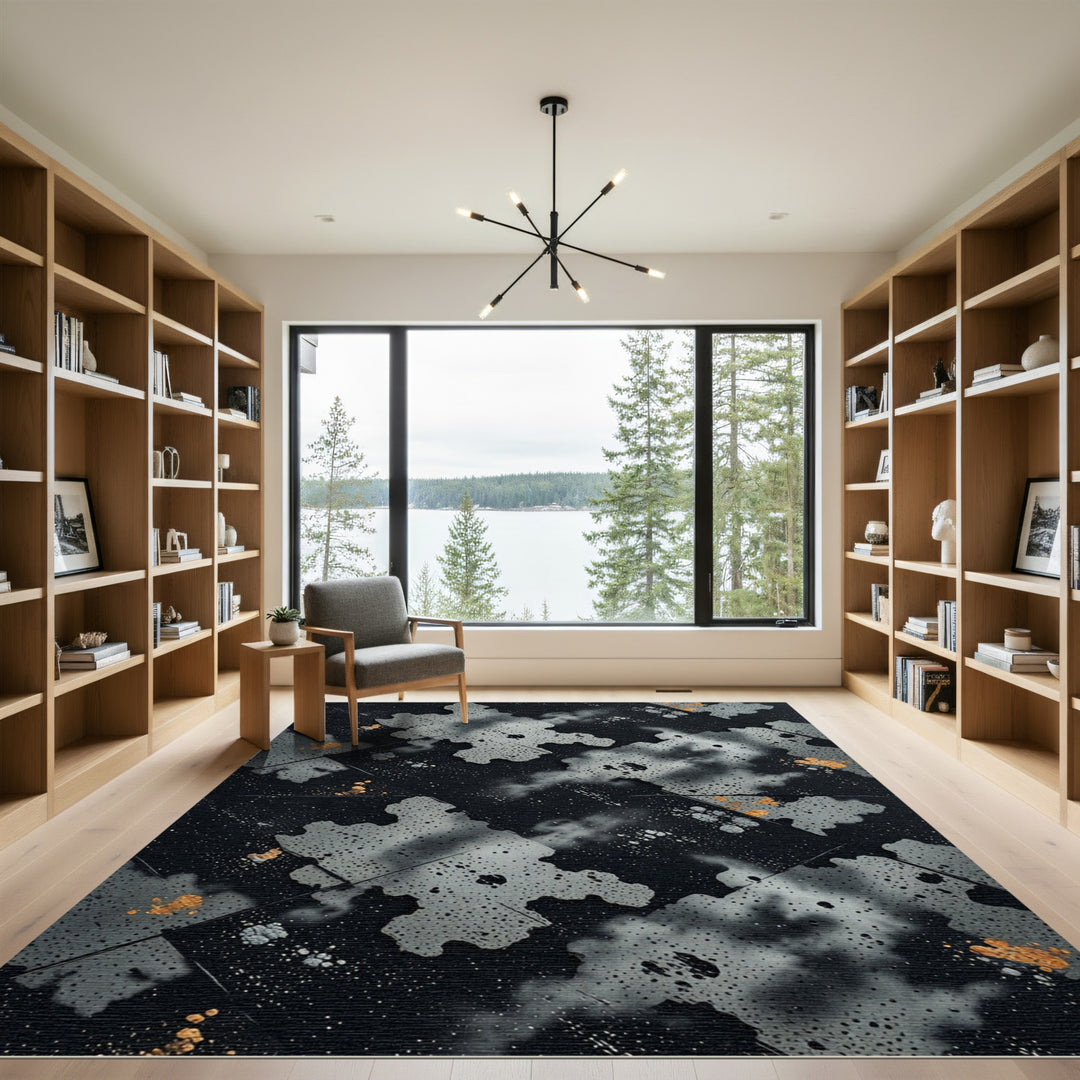 Dark Splattered Abstract Forms Rug
