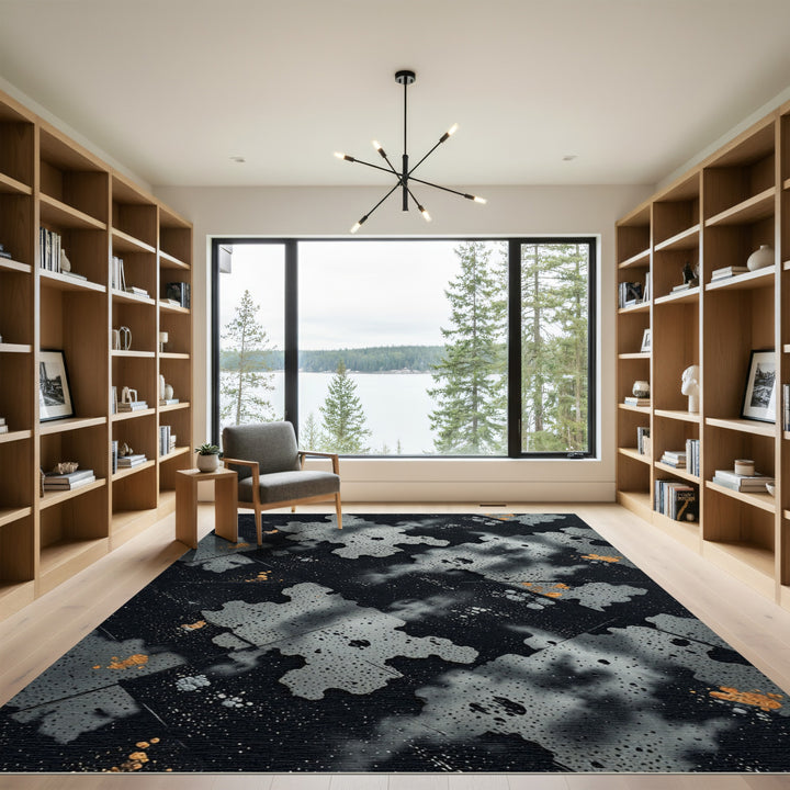 Dark Splattered Abstract Forms Rug