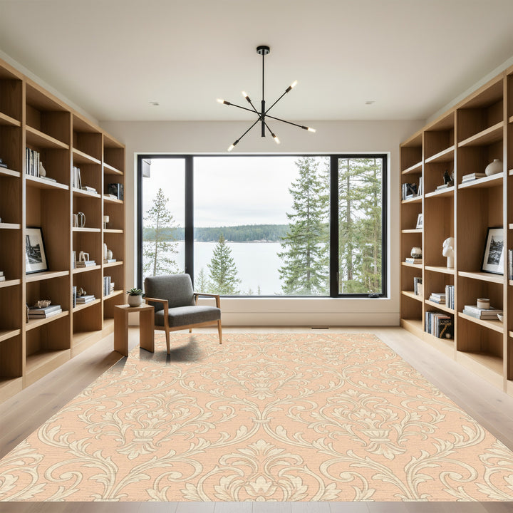 Pale Peach Damask Scrollwork Rug