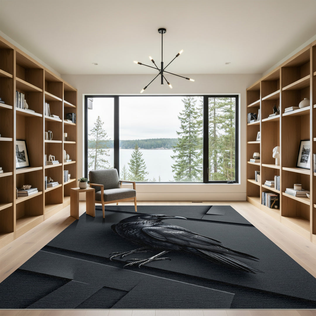 Dramatic Black Raven Dark Background Rug
