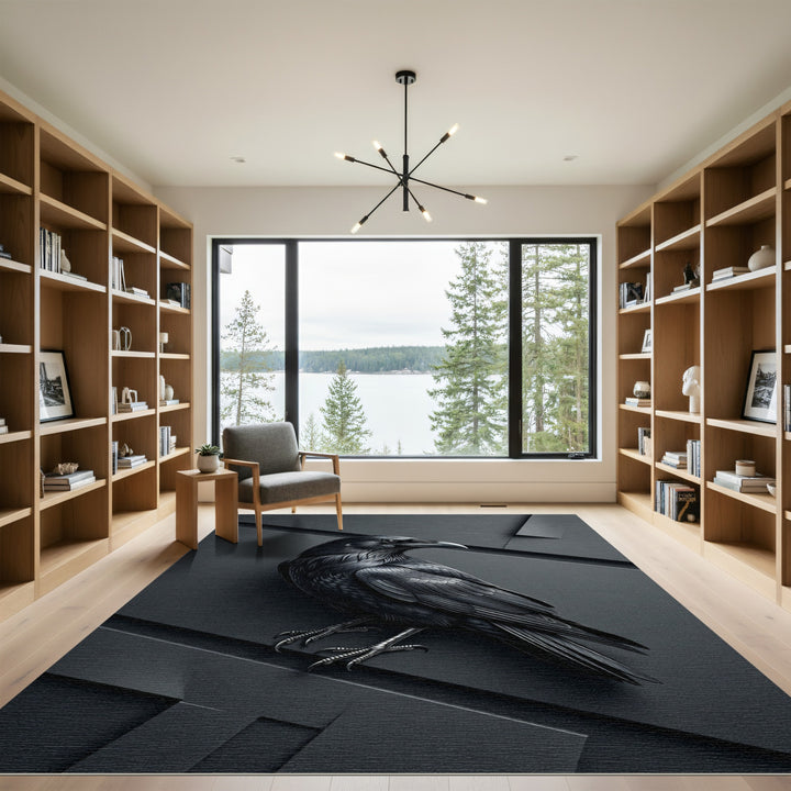 Dramatic Black Raven Dark Background Rug