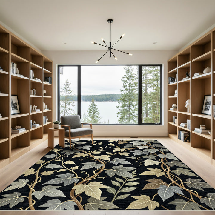 Elegant Ivy Vine Black Gold Rug
