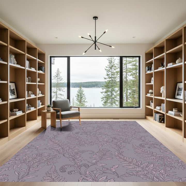 Vintage Mauve Fern Botanical Swirl Rug