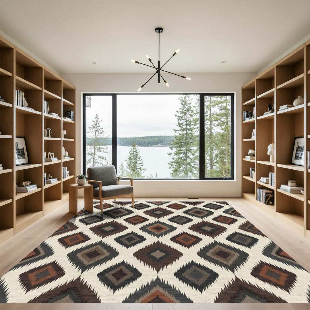 Earthy Diamond Ikat Applique Rug