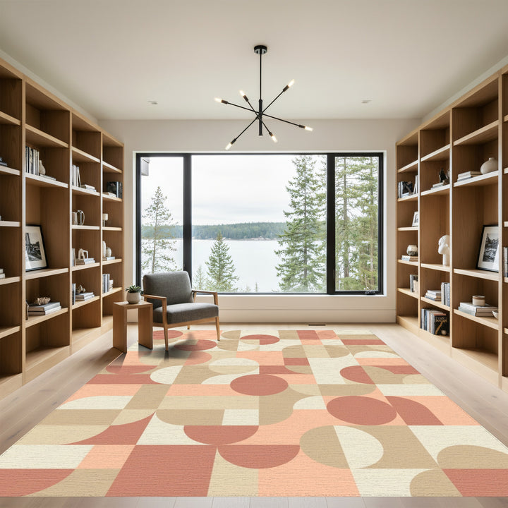 Geometric Terracotta Arch and Circle Rug