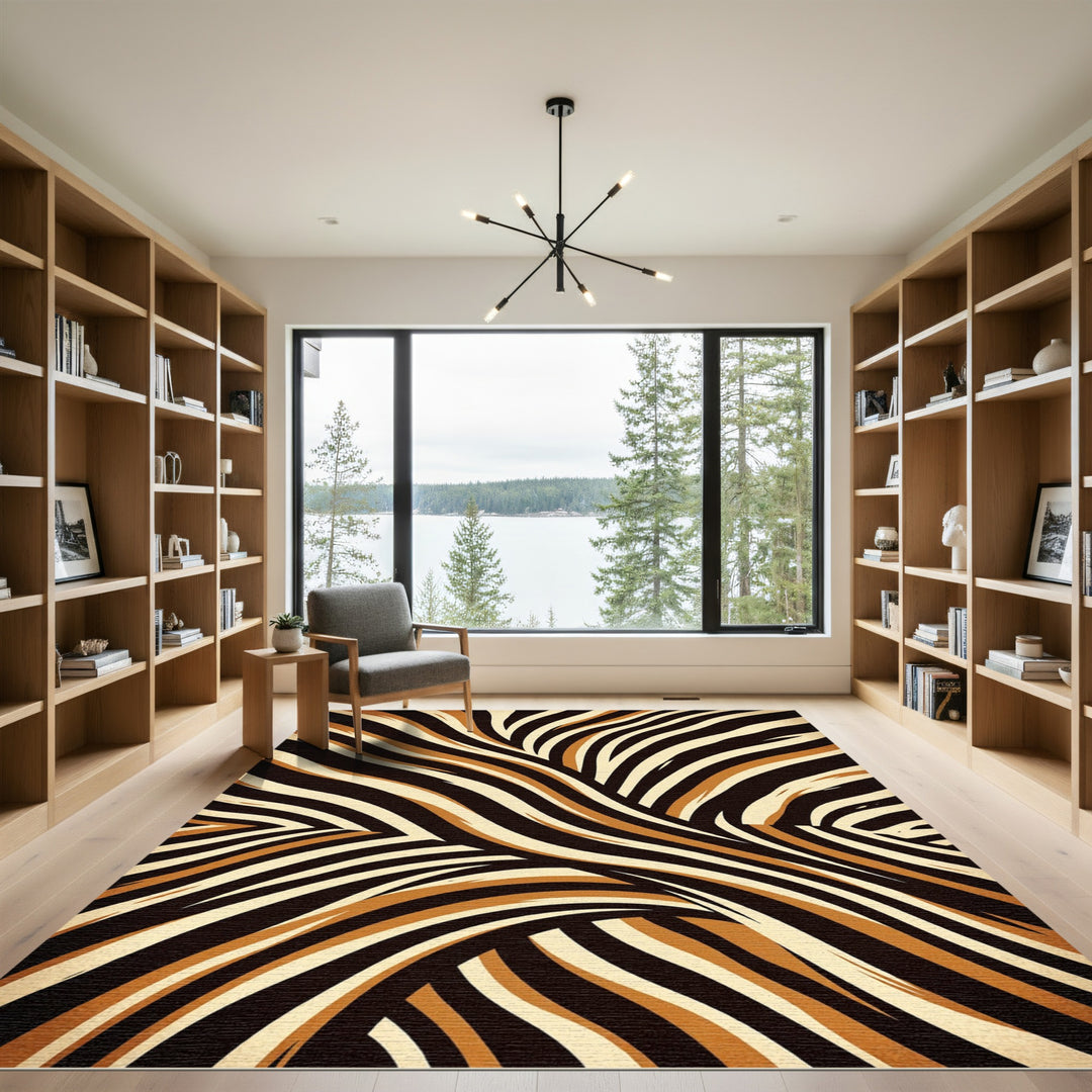 Abstract Black Tan Zebra Stripe Rug