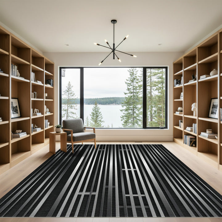 Silver Modern Vertical Stripe Rug
