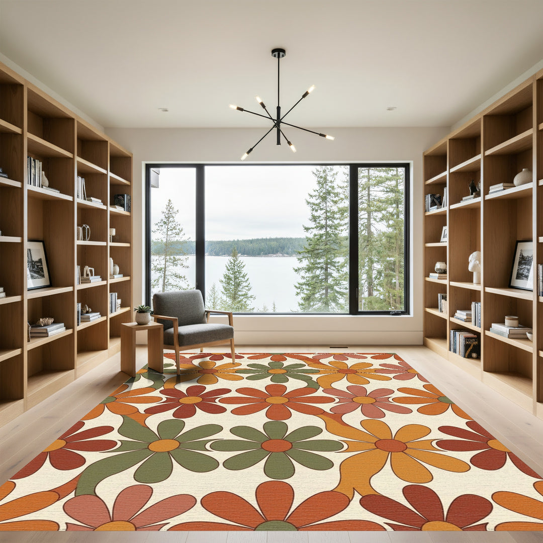 Groovy Retro Floral Field Rug