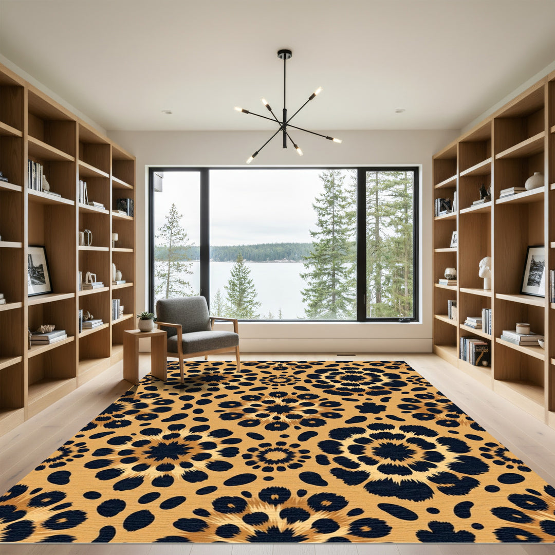 Golden Leopard Floral Bloom Rug