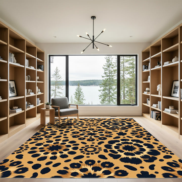 Golden Leopard Floral Bloom Rug