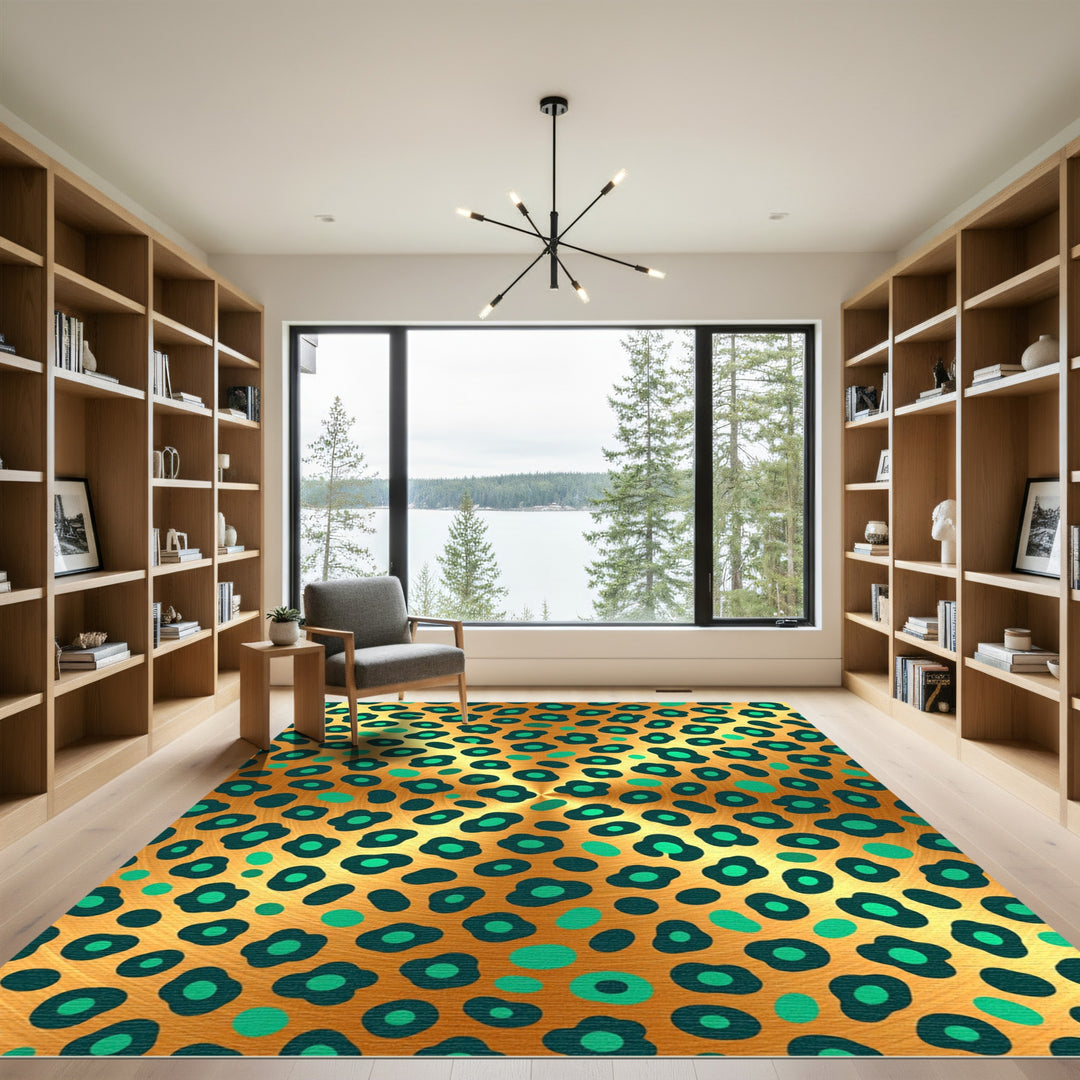 Golden Teal Leopard Spot Rug