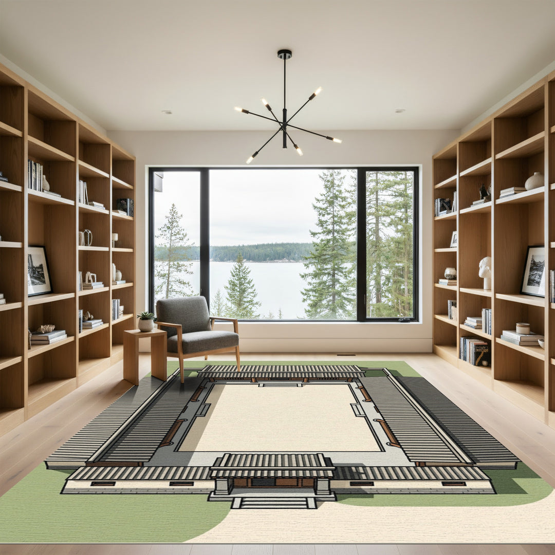 Courtyard Japanese Architectural Square Rug