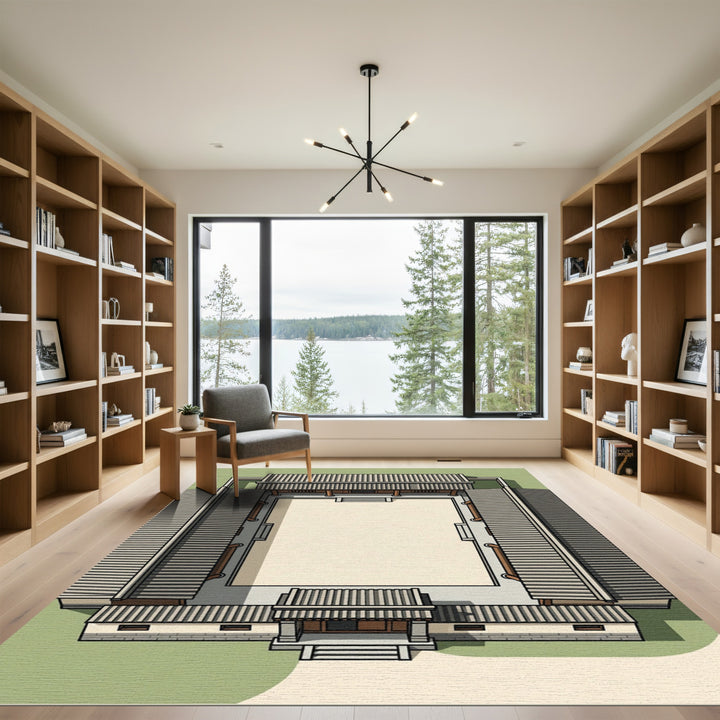 Courtyard Japanese Architectural Square Rug