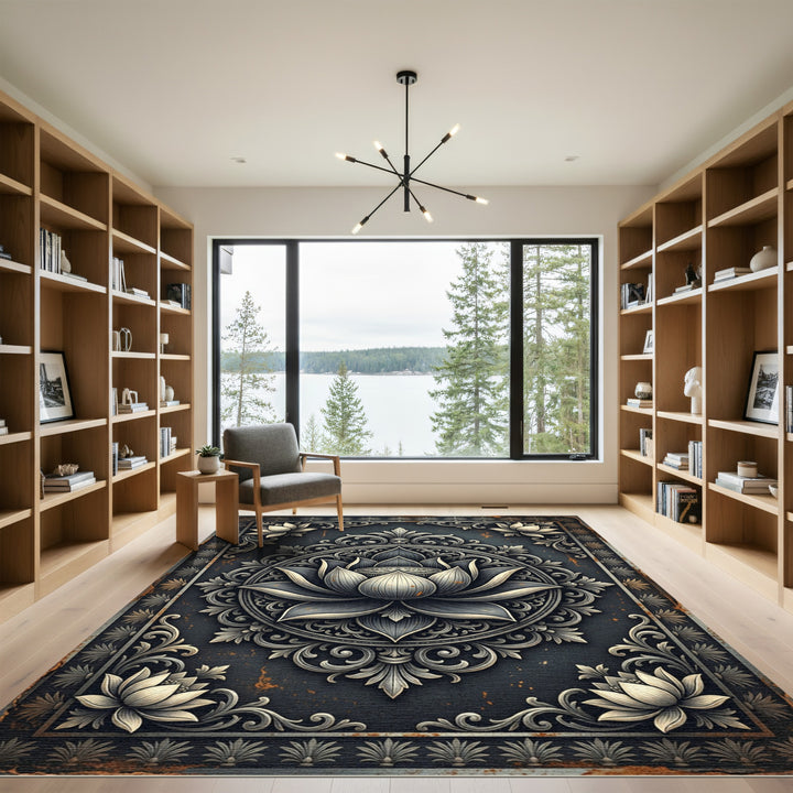 Ornate Lotus Flower Medallion Rug