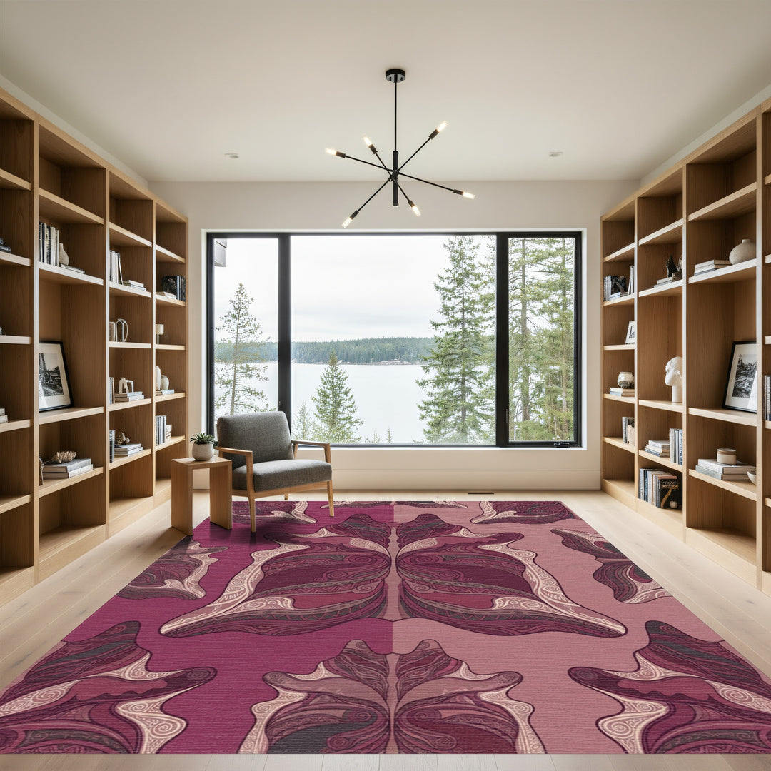 Crimson White Tribal Symmetry Rug