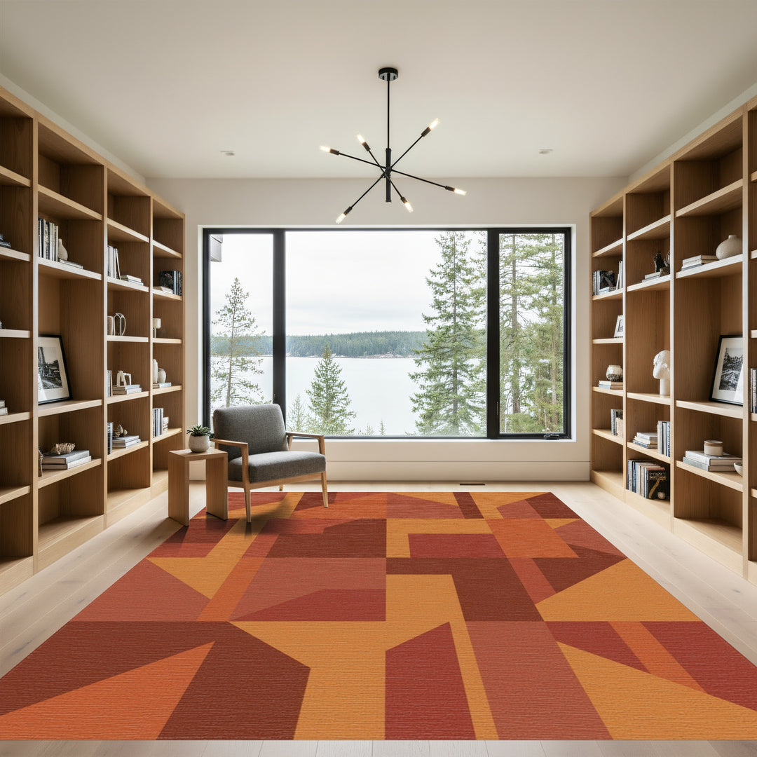 Terracotta Geometric Abstract Composition Rug