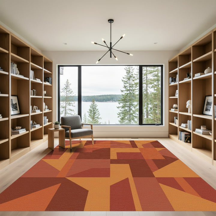 Terracotta Geometric Abstract Composition Rug