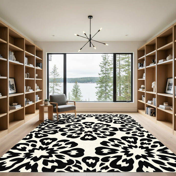 Black And Cream Mandala Rug