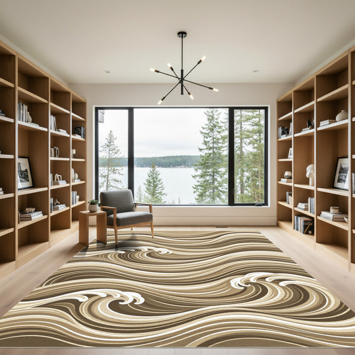 Earthy Brown Wavy River Rug
