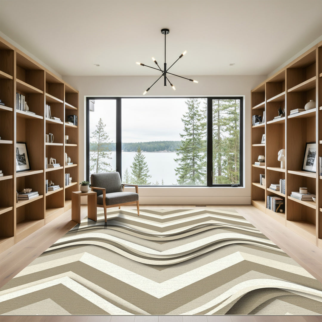Modern Beige Wave Chevron Rug