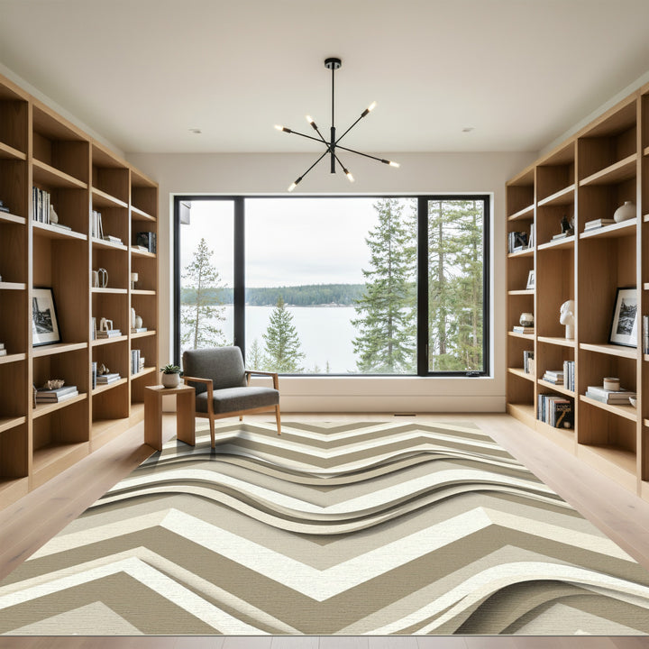 Modern Beige Wave Chevron Rug