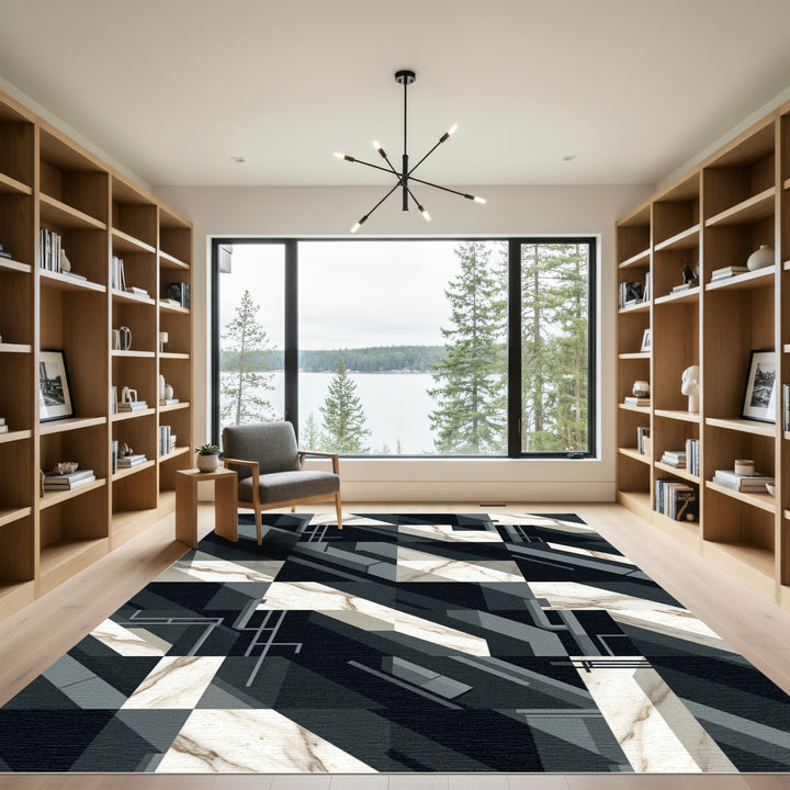 Geometric Marble Abstract Lines Rug