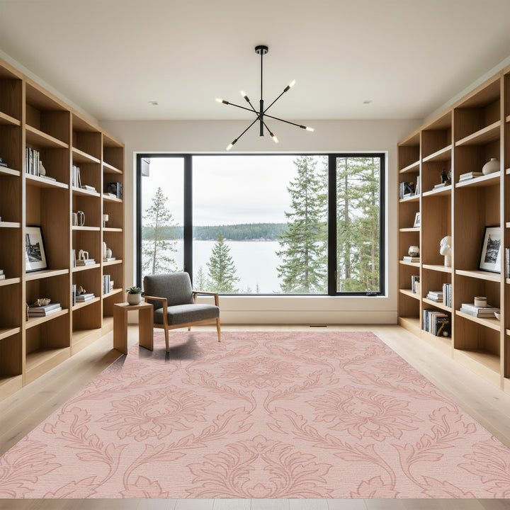 Rose Pink Damask Scroll Medallion Rug