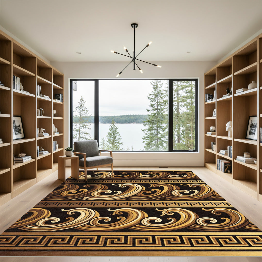 Golden Waves Greek Key Border Rug