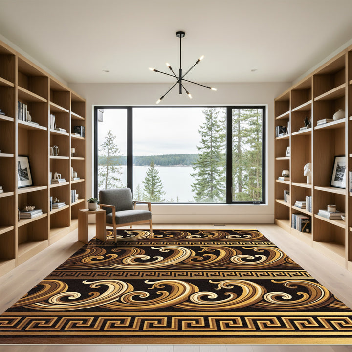Golden Waves Greek Key Border Rug
