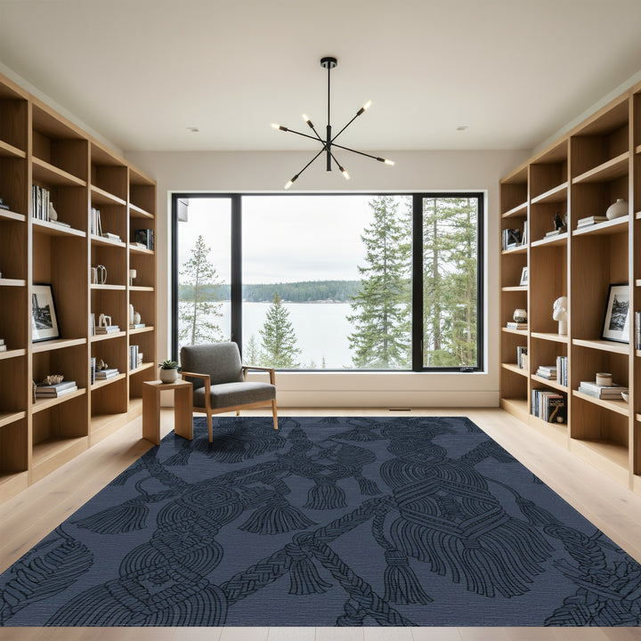 Navy Blue Macrame Tassels and Braids Rug