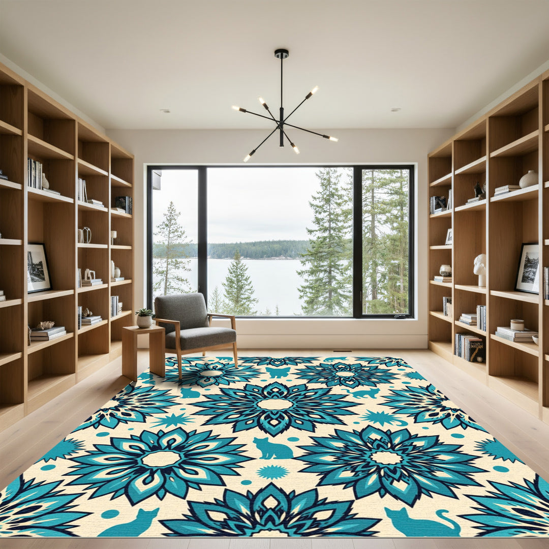 Teal Mandala Cat Harmony Rug